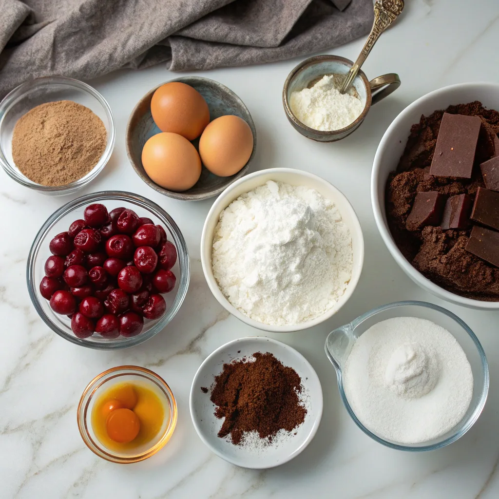 Ingredients for Halloween Midnight Black Forest Cake