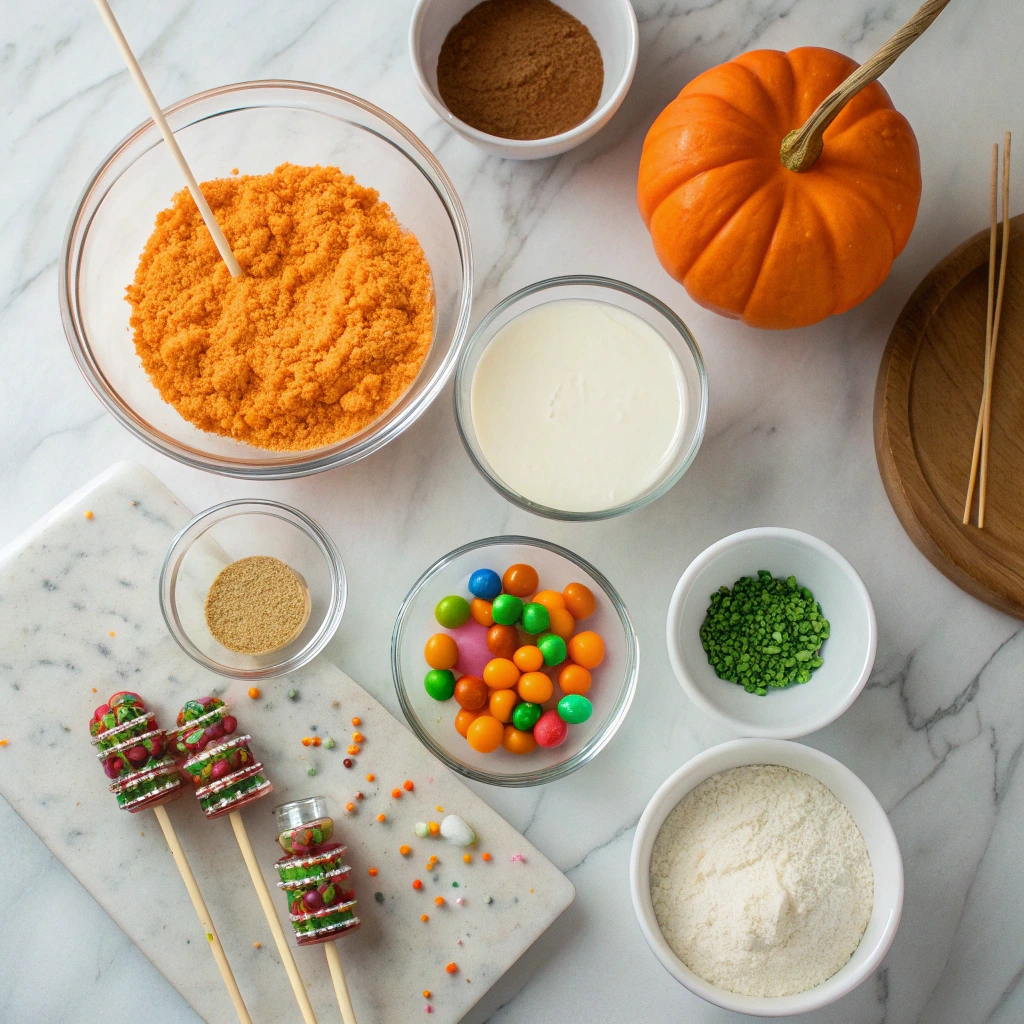 Ingredients for Halloween pumpkin cake pops