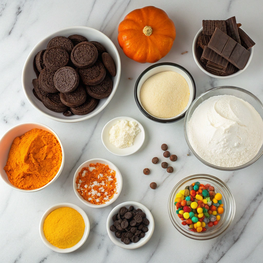 Ingredients for Halloween Pumpkin Oreo Cake