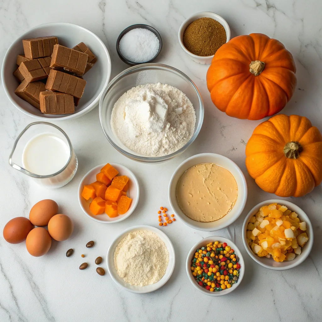 Ingredients for haunted pumpkin layer cake