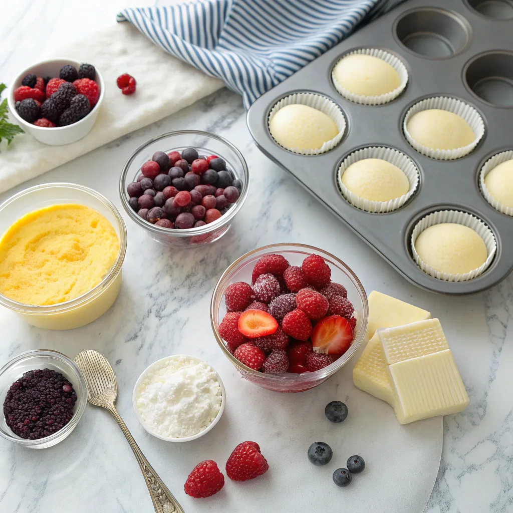 Ingredients for mini berry dump cakes laid out