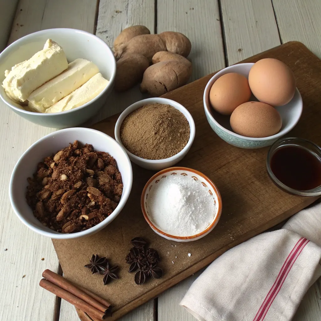 Ingredients for molasses gingerbread dump cake