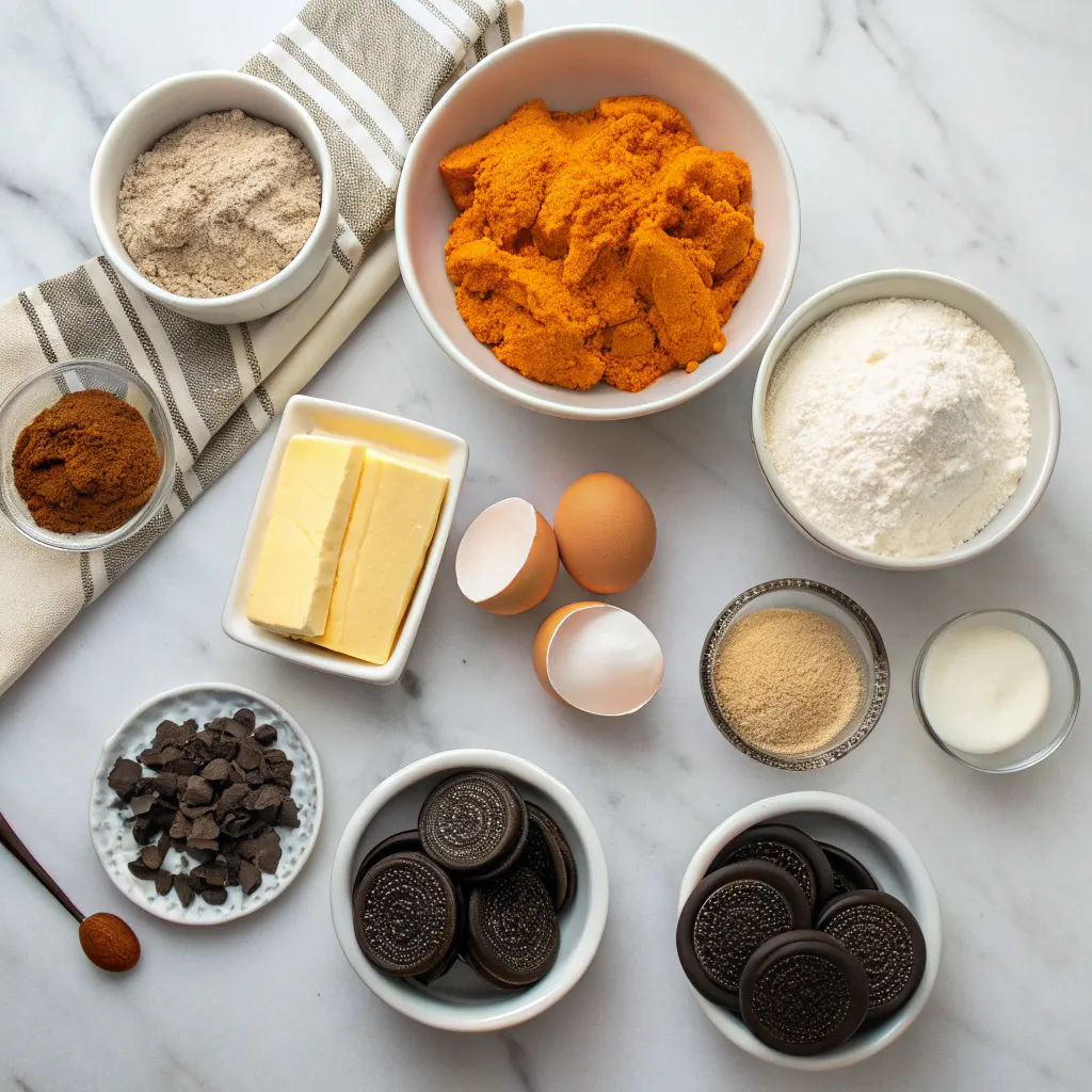 Ingredients for Oreo Tomb Pumpkin Cake
