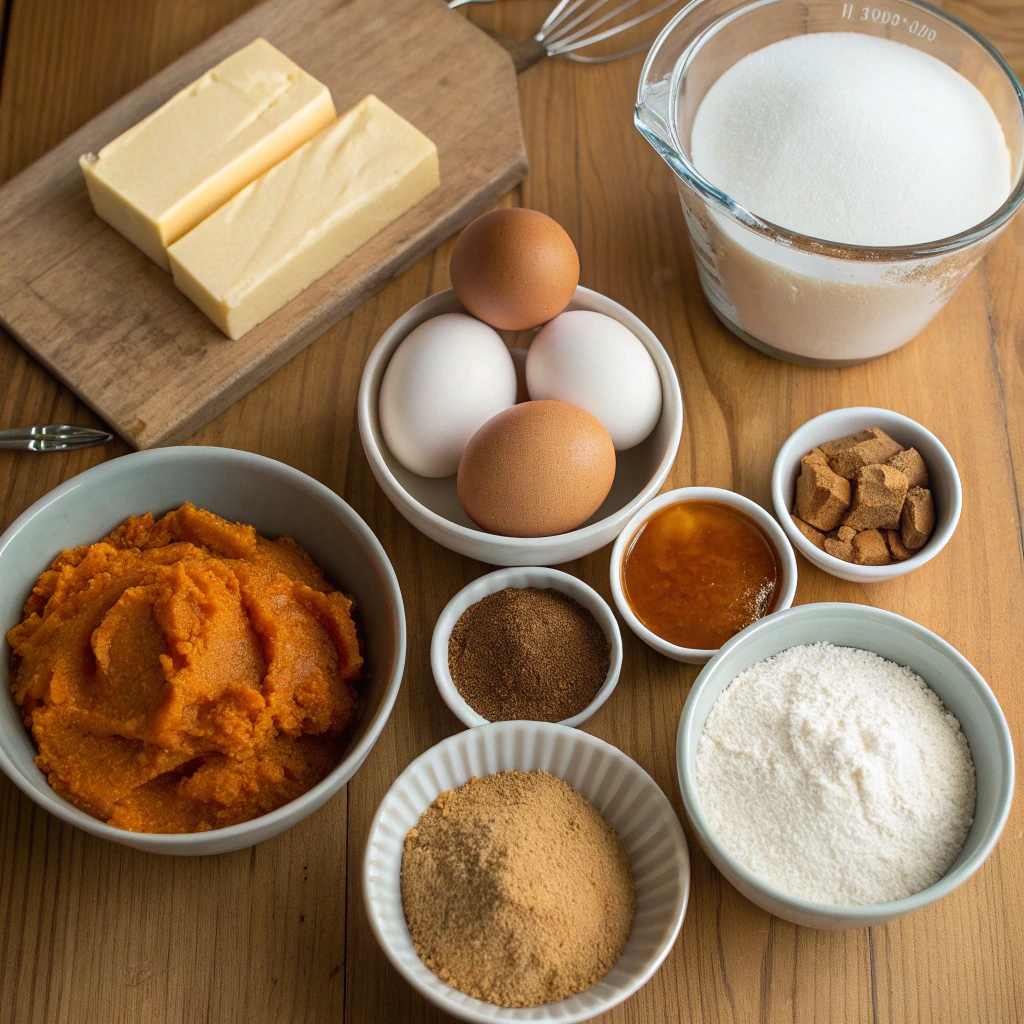 Ingredients for pumpkin caramel cake