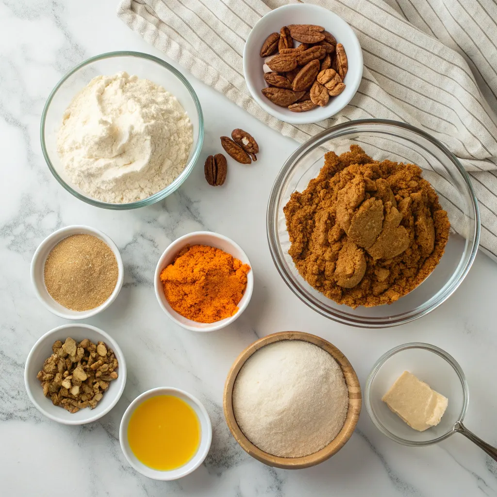 Ingredients for pumpkin protein dump cake laid out