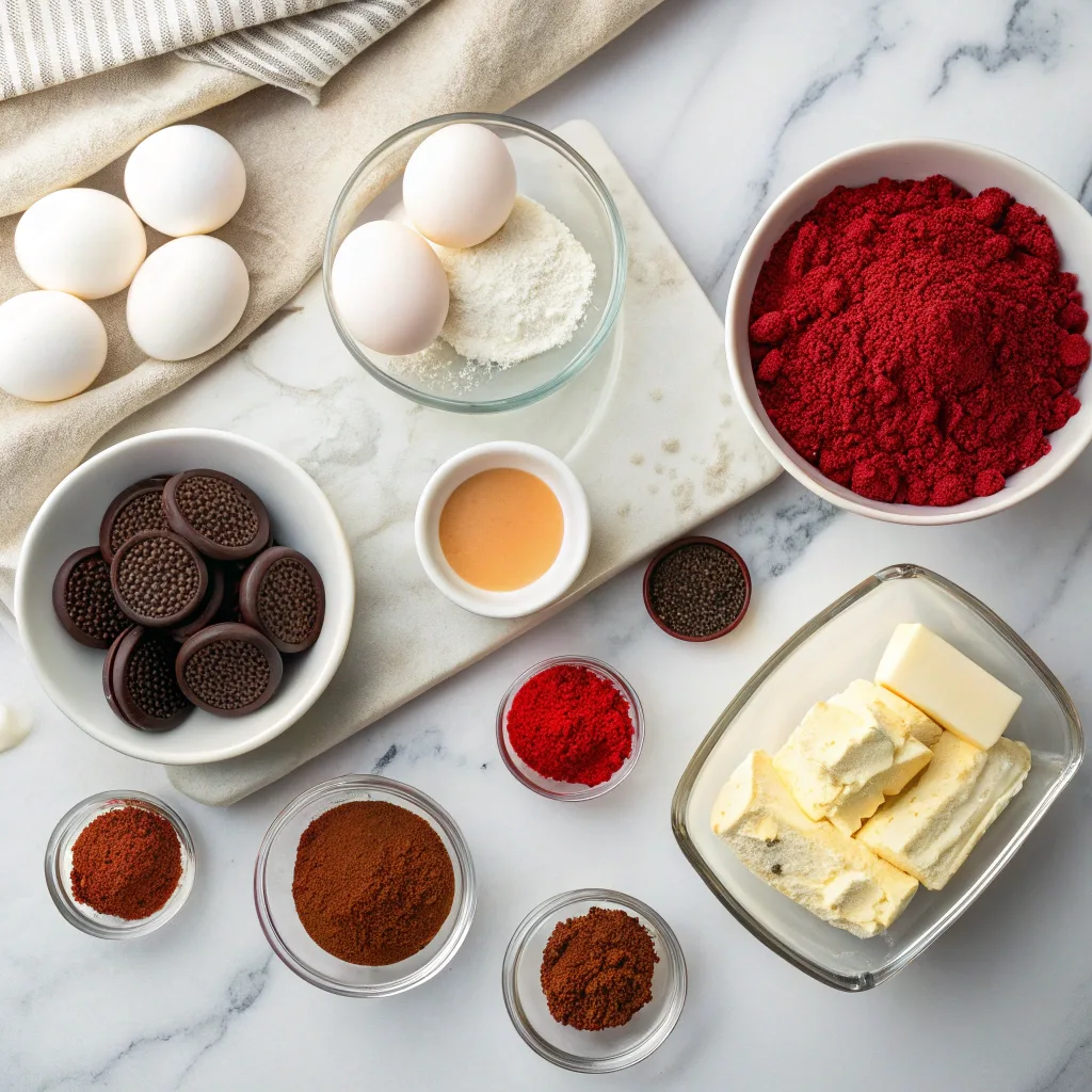 Ingredients for red velvet cheesecake