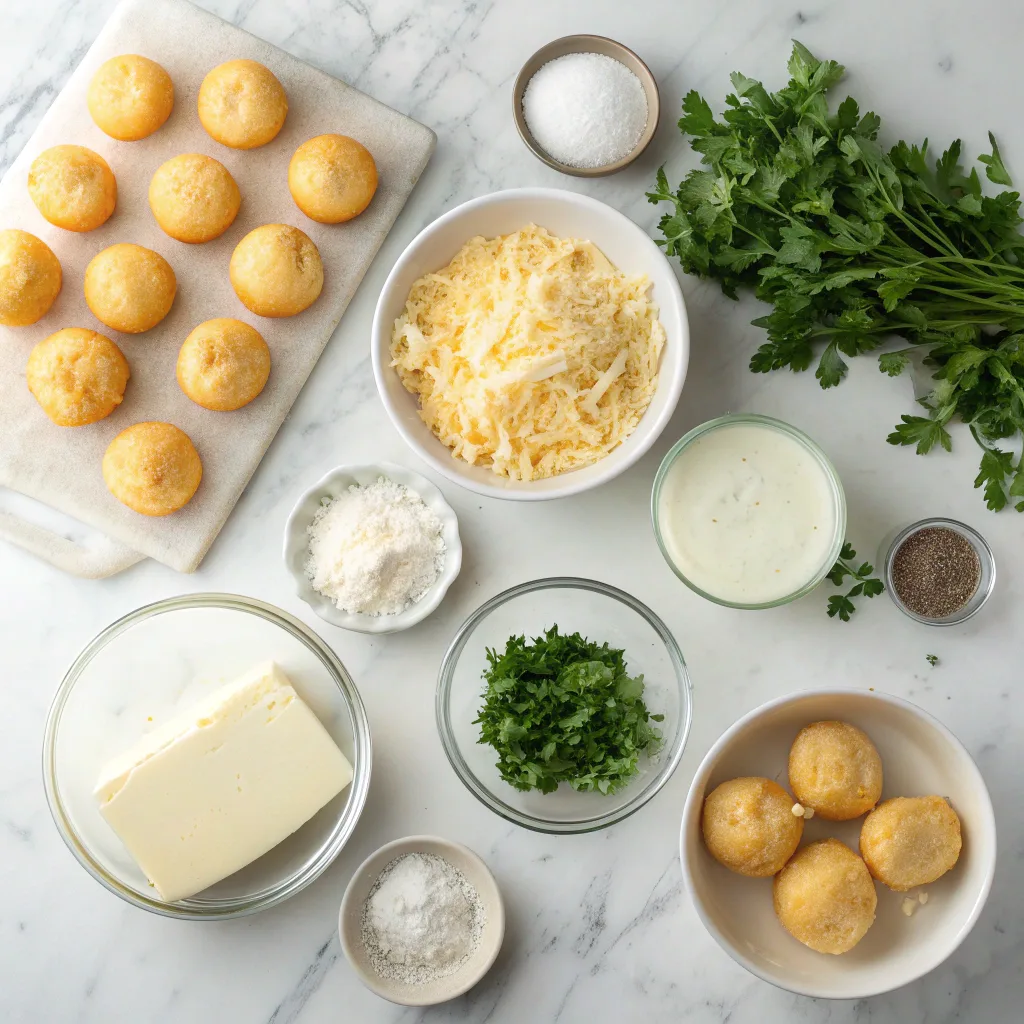 Ingredients for savory cheese & herb dump cake bites