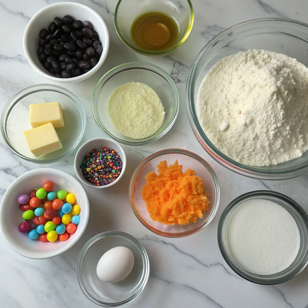 Ingredients for slime filled halloween cookies