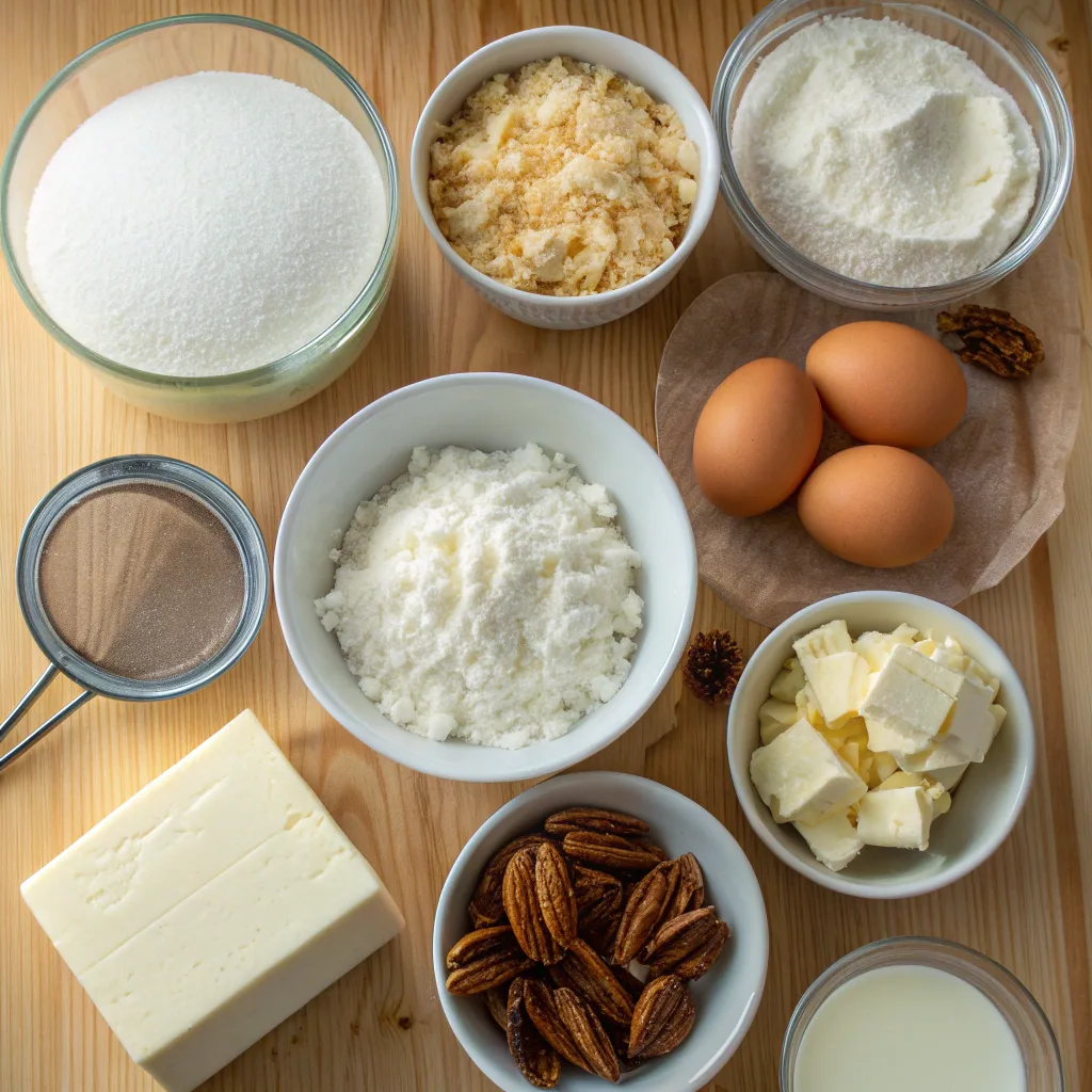 Italian cream cake ingredients on counter