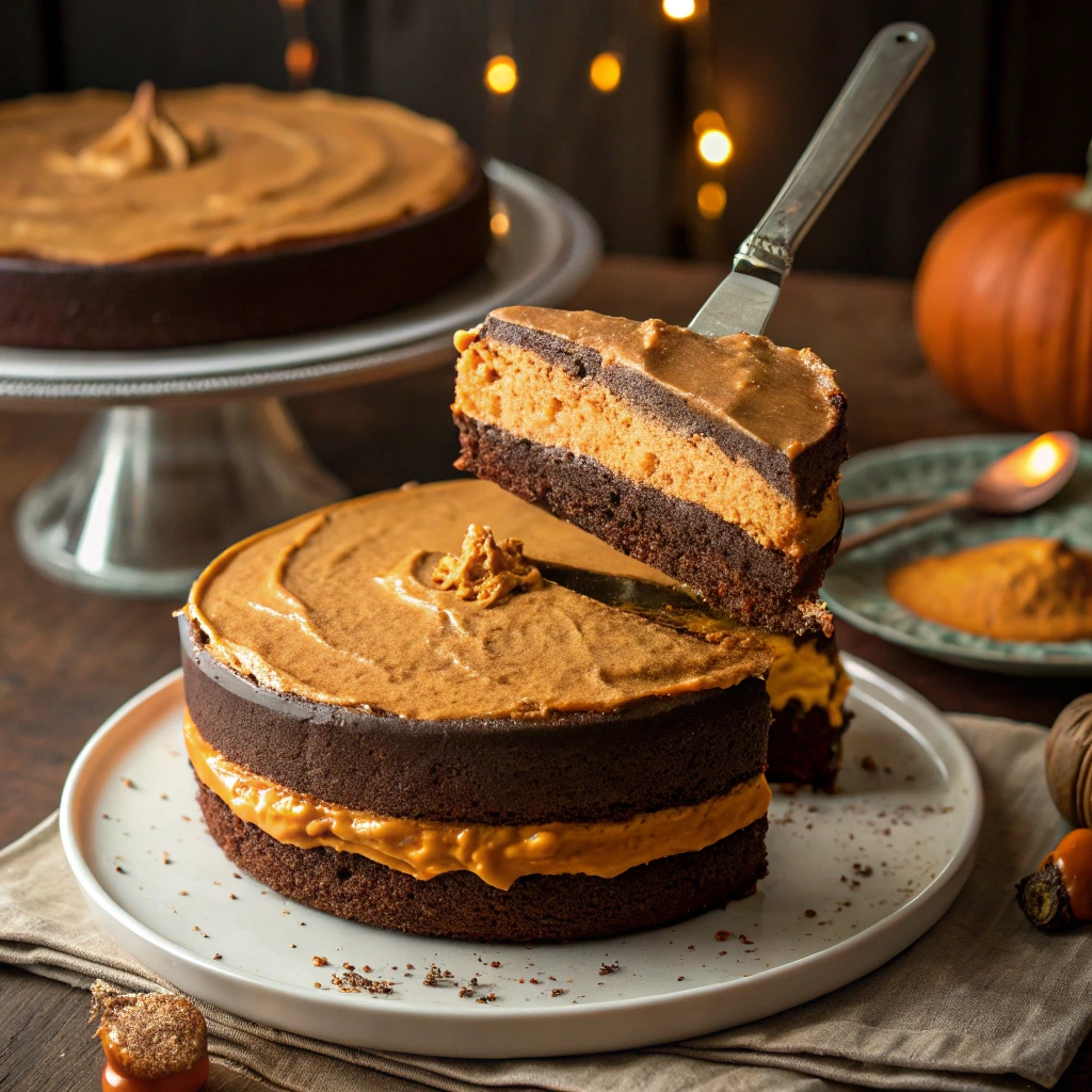 Assembling Halloween pumpkin mousse cake