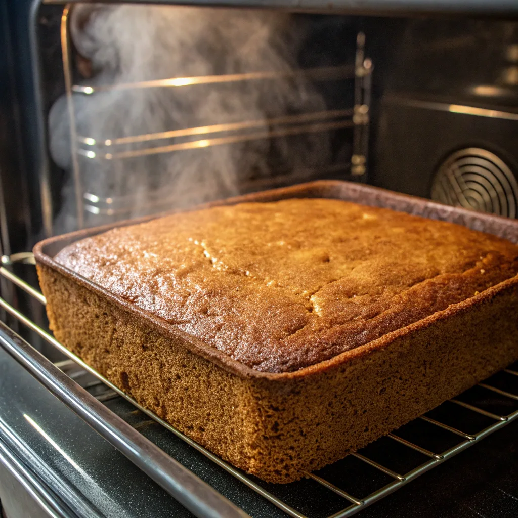 Baking gingerbread cake in oven