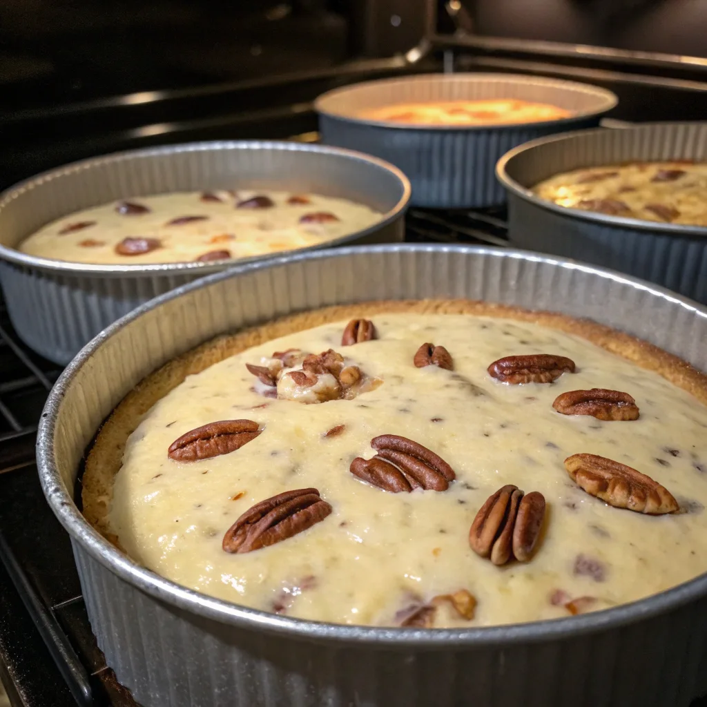 Italian cream cake baking in oven