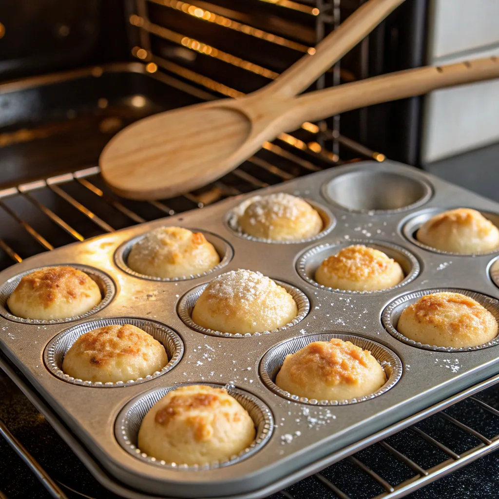 Baking Champagne-Infused Dump Cake Bites in mini muffin tin