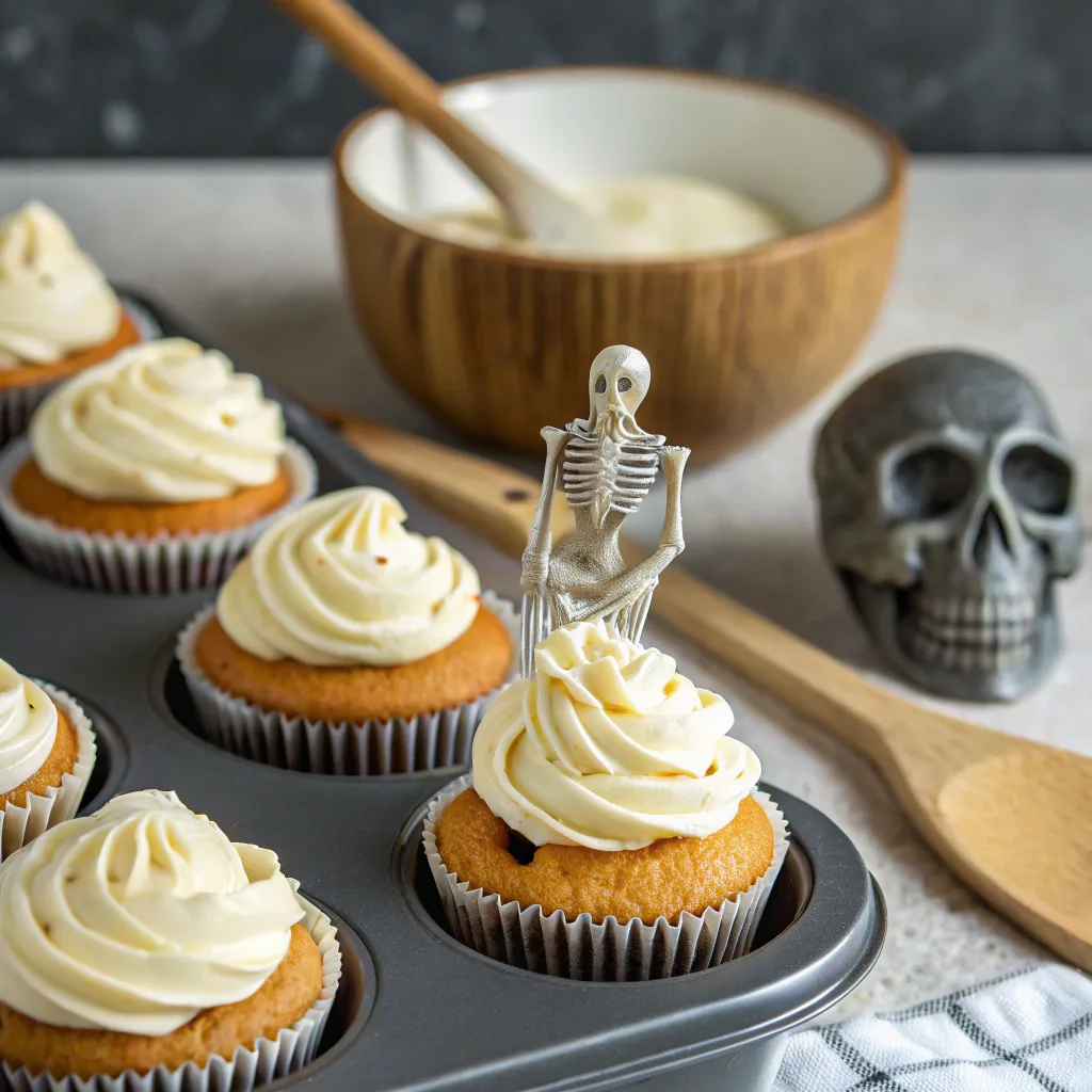 Baking skeleton cupcakes in oven