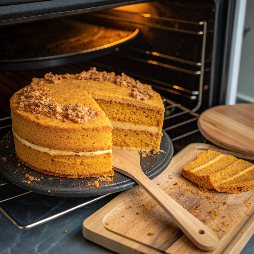Cooking pumpkin layer cake in oven