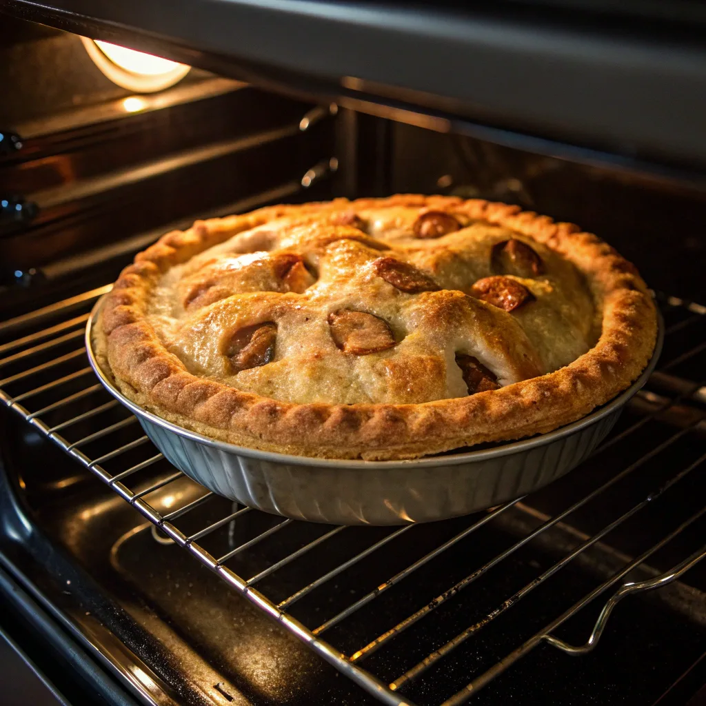 Creepy Shrunken Heads Pie – Halloween Dessert with Oven-Baked Apple Heads 10 Shrunken heads pie baking in oven