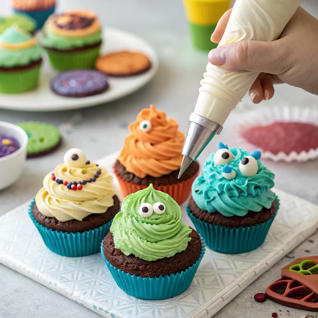 Decorating Monster Mash Cupcake Cake in progress