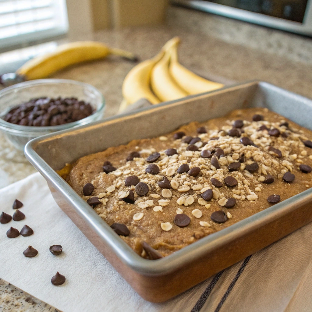 Banana oatmeal bars in baking dish