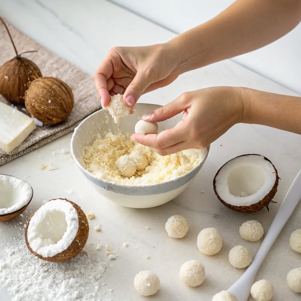 No-Bake Coconut Cream Balls with Condensed Milk – Easy and Delicious 10 Rolling no-bake coconut cream balls