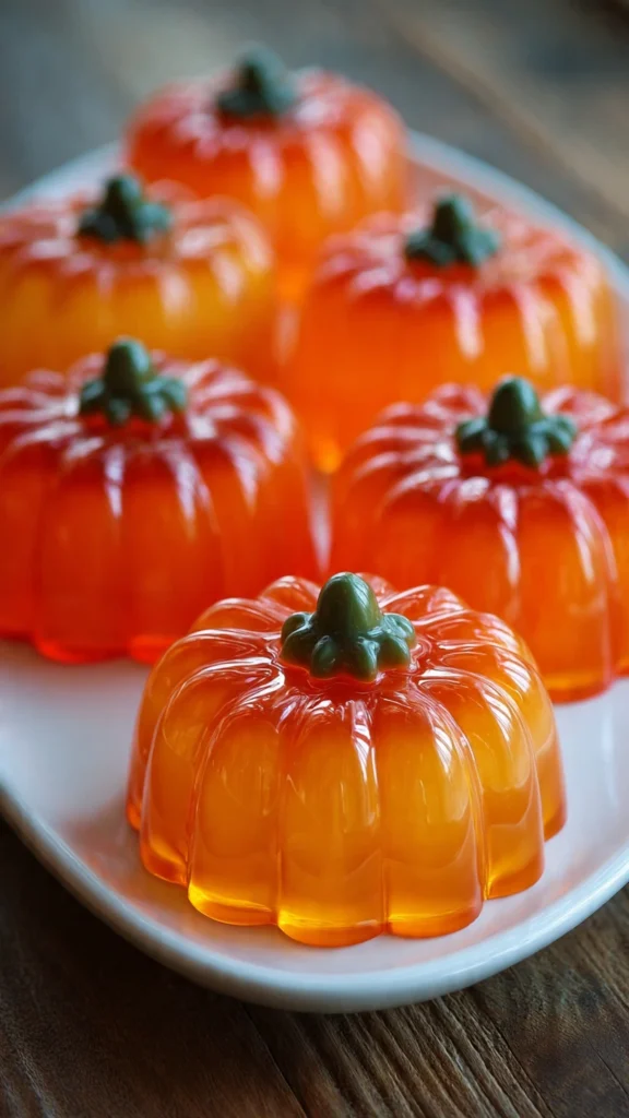 Describe festive orange pumpkin jello shots for Halloween.