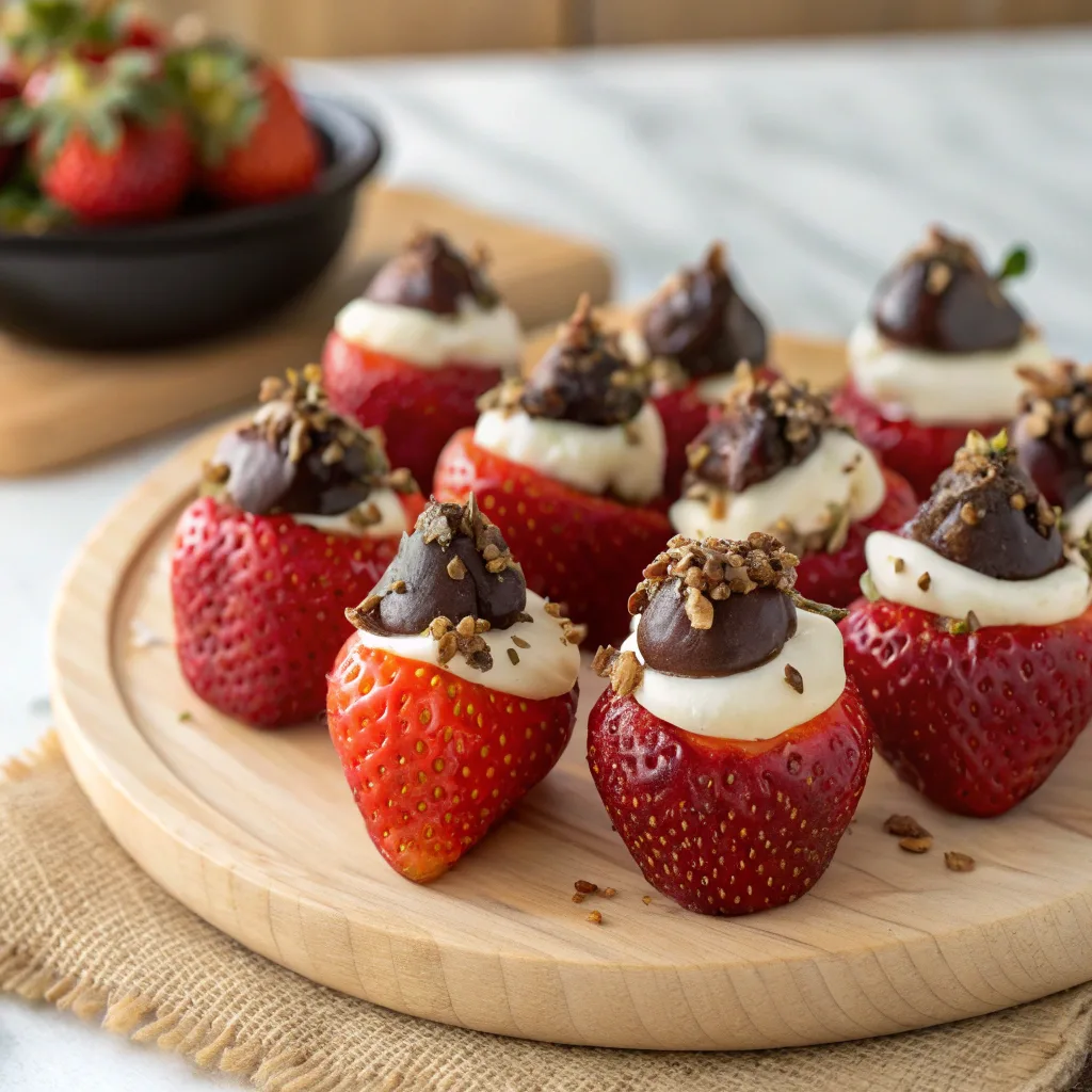 Cheesecake stuffed strawberries on a plate