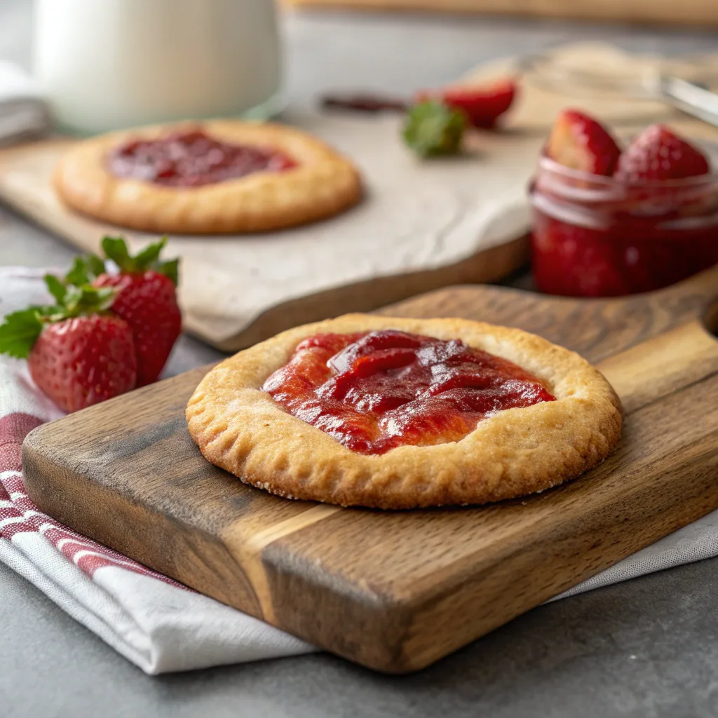 Close-up of a split strawberry filled pop tart cookie