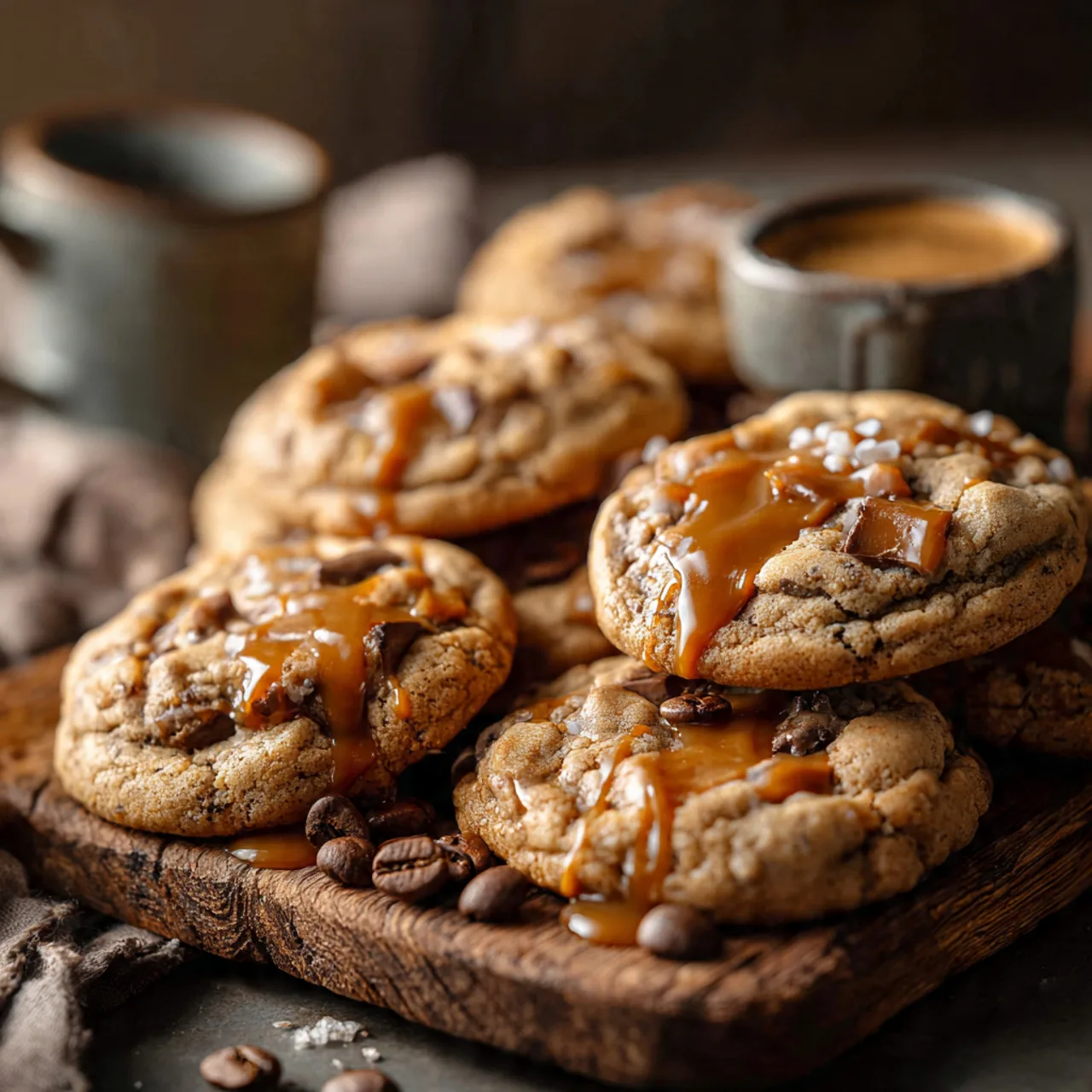 Close-up of caramel macchiato cookie with caramel bits