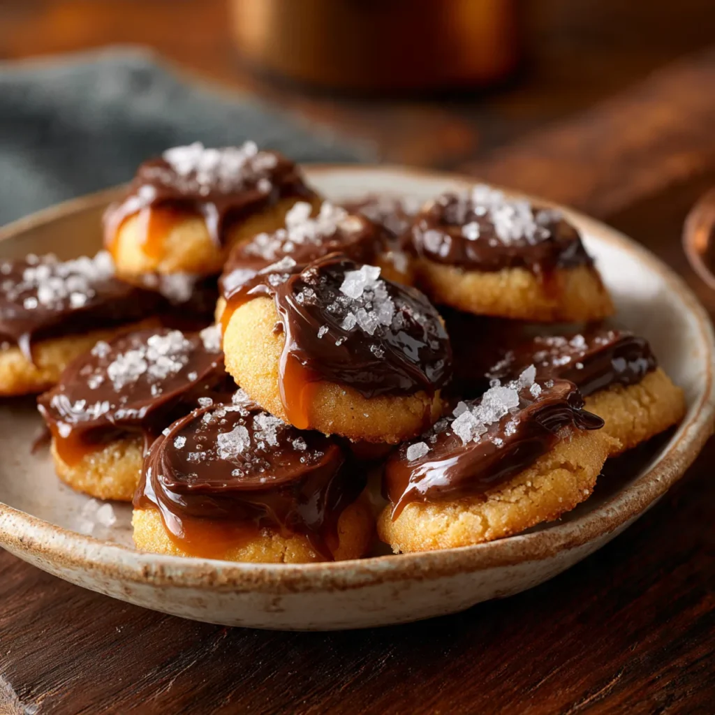 Close-up of salted caramel bites on plate