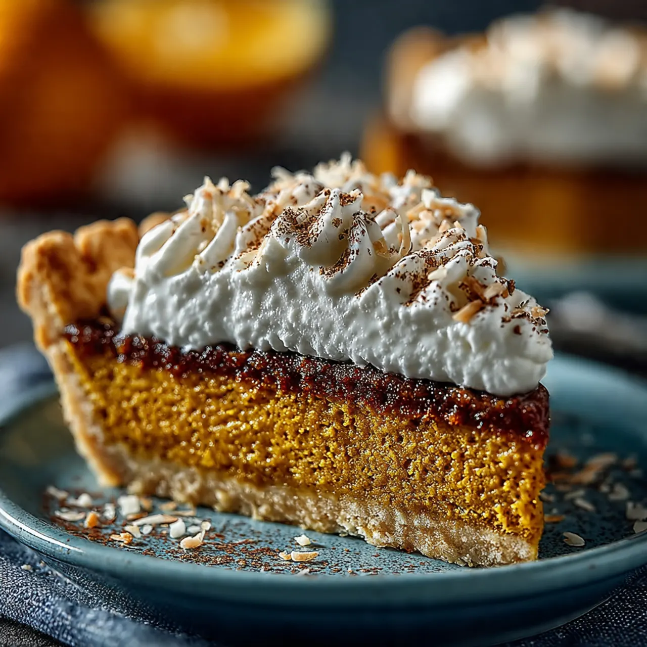 Haunted Coconut Pumpkin Chiffon Pie – Creepy and Delicious Halloween Treat 8 Slice of coconut pumpkin chiffon pie topped with coconut cream