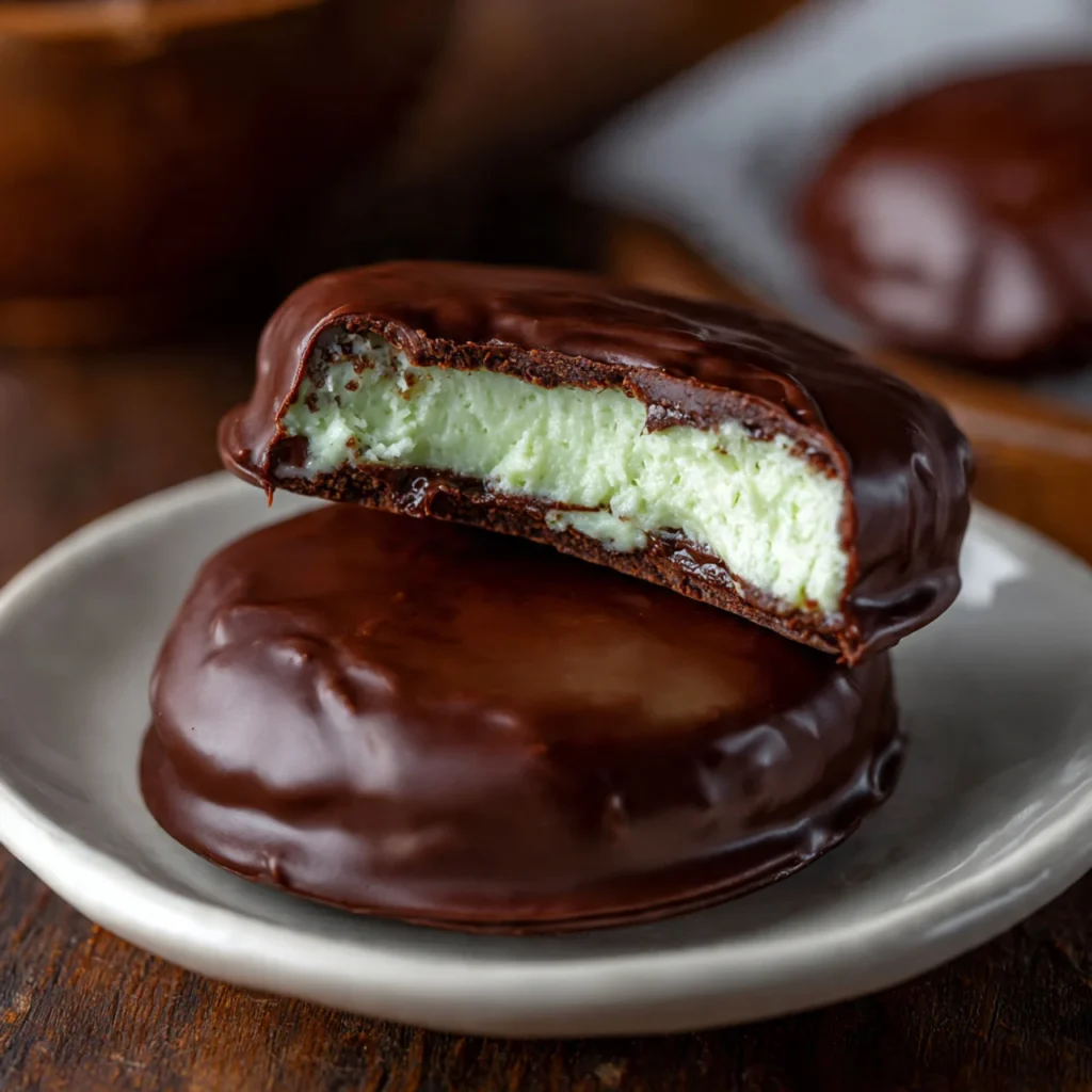 Chocolate covered mint patty with creamy filling