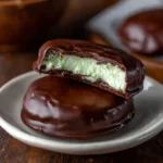 Chocolate covered mint patty with creamy filling