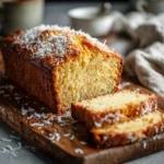 Zombie Easy Coconut Loaf – Brainy Coconut Cake Slice 12 Slice of easy coconut loaf on wooden plate
