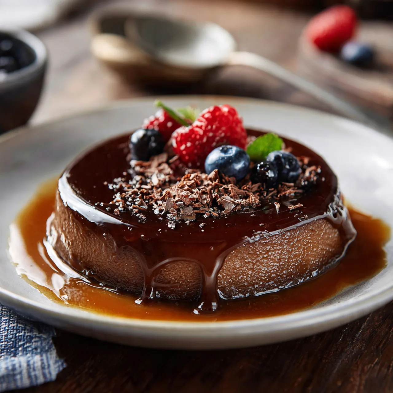 Chocolate Flan Recipe – Creamy, Silky, and Easy to Make 8 Close-up of chocolate flan with caramel sauce