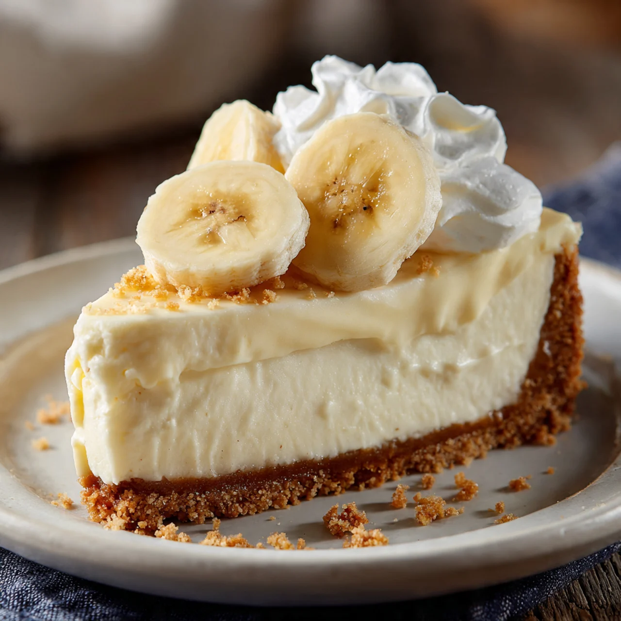 Slice of banana cream cheesecake