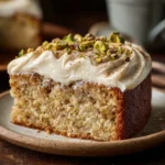 Classic masala chai cake slice with cream cheese frosting