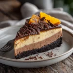 Chocolate Orange Cheesecake – Easy, Family-Friendly Dessert Recipe 12 Slice of chocolate orange cheesecake on plate
