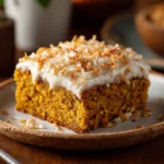 Slice of moist coconut pumpkin cake