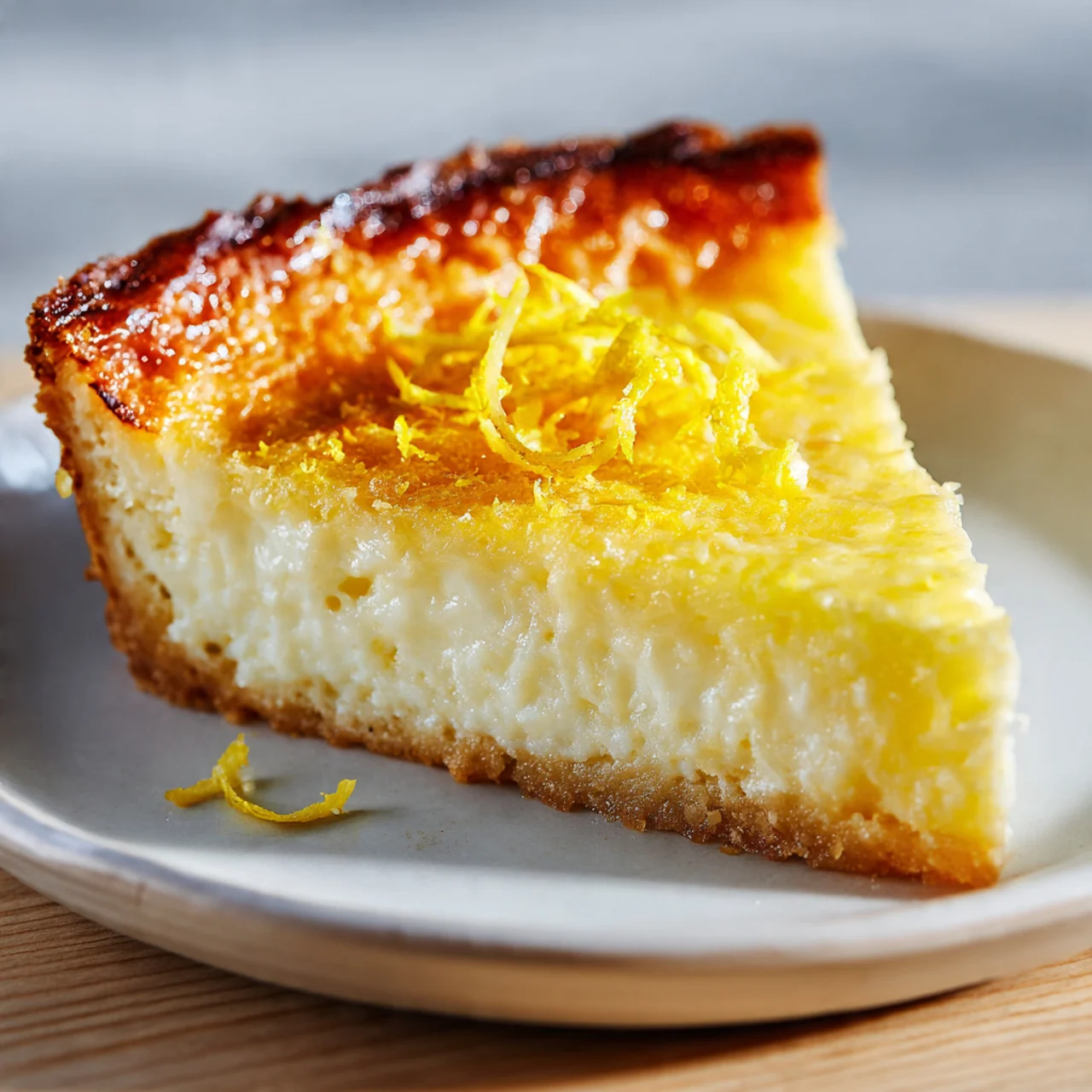 Creamy Lemon Impossible Pie – Old-Fashioned Flavor Made Easy 8 Slice of creamy lemon impossible pie showing custard and cake layers