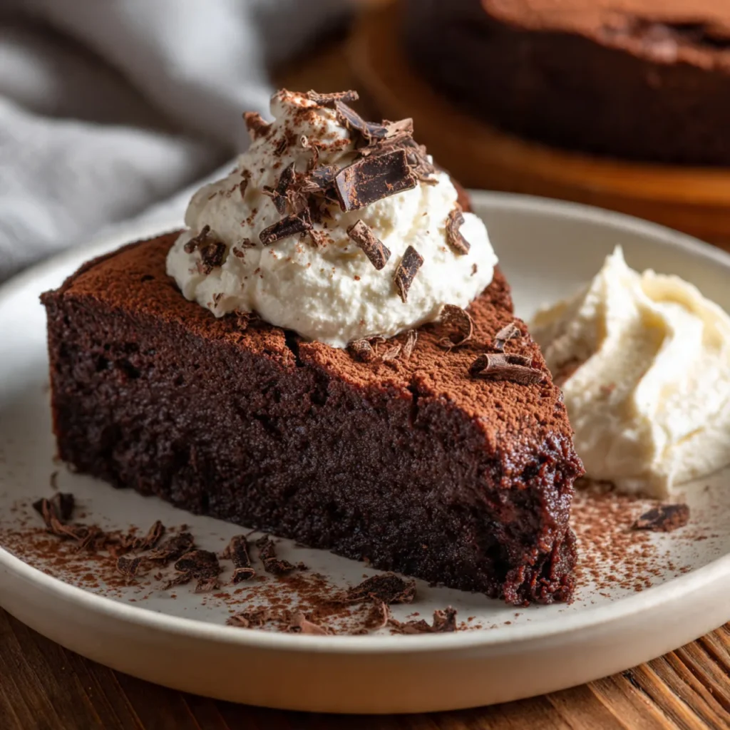 Slice of flourless espresso chocolate cake