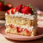 Strawberry Shortcake Cake Recipe Everyone Will Love 9 Slice of strawberry shortcake cake with fresh strawberries