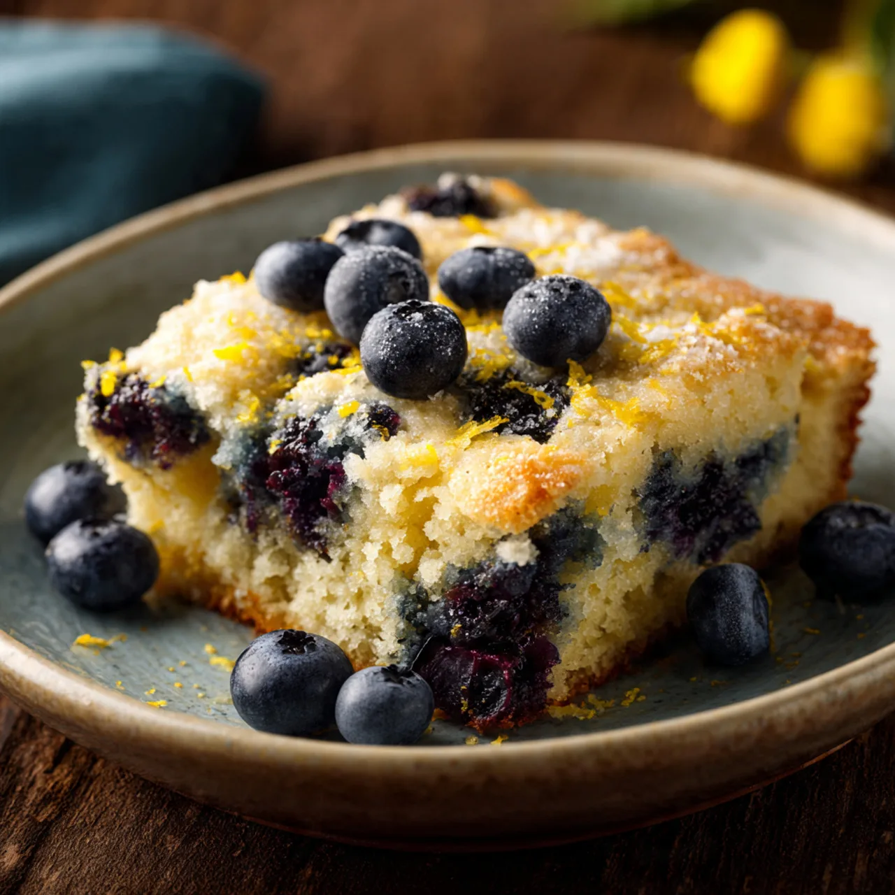 Lemon blueberry dump cake served hot