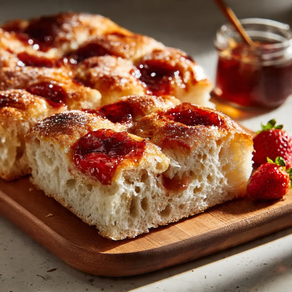 Quick Jam Donut Focaccia with Strawberry Jam
