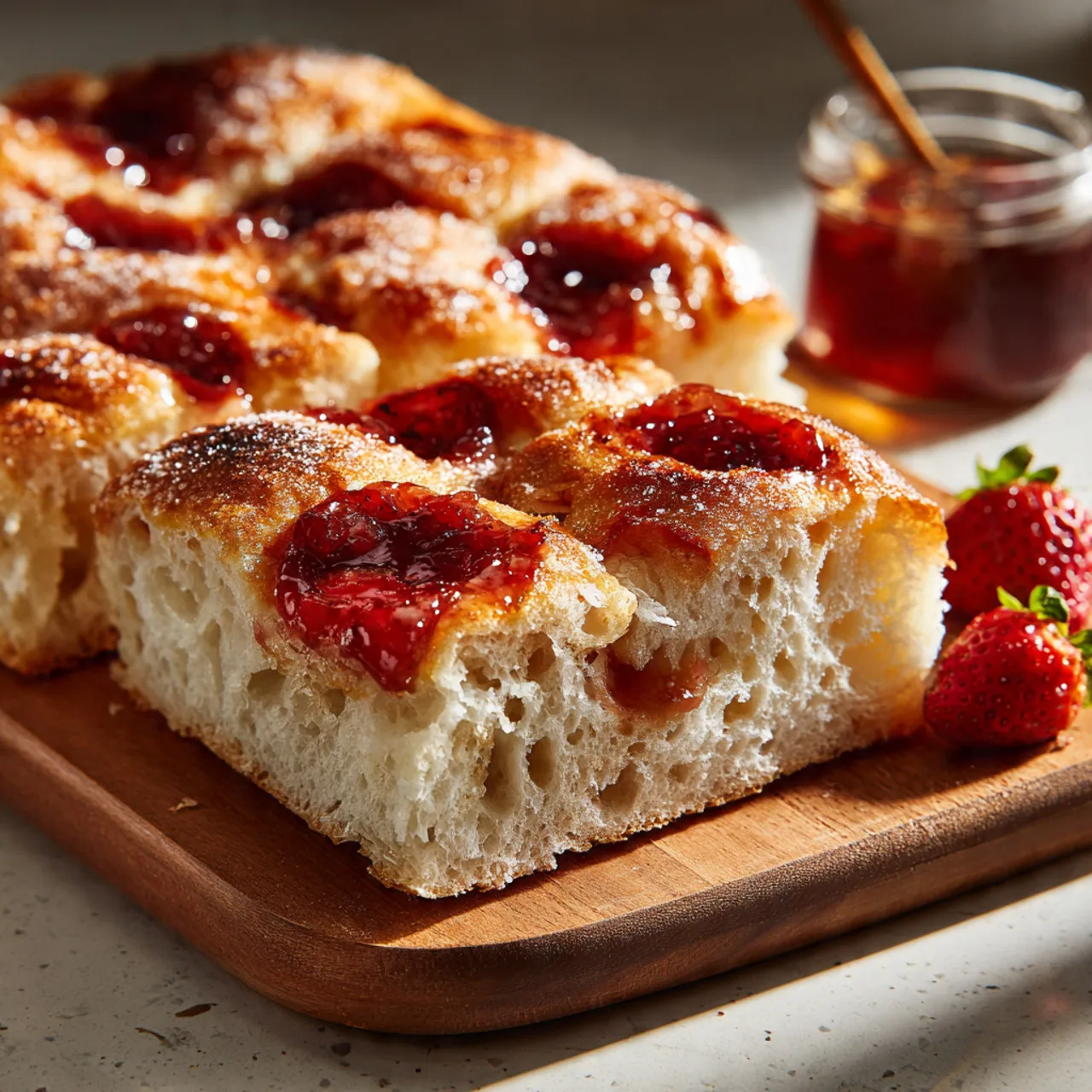 Quick Jam Donut Focaccia with Strawberry Jam