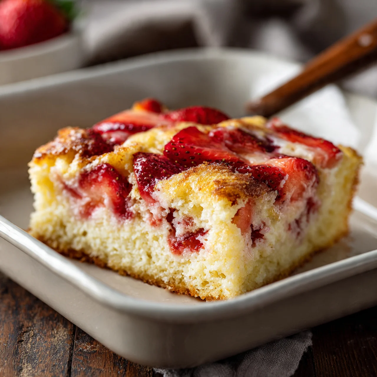 Strawberry cheesecake dump cake with fresh strawberries