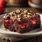 Strawberry chocolate dump cake served hot