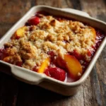 Strawberry peach dump cake served hot