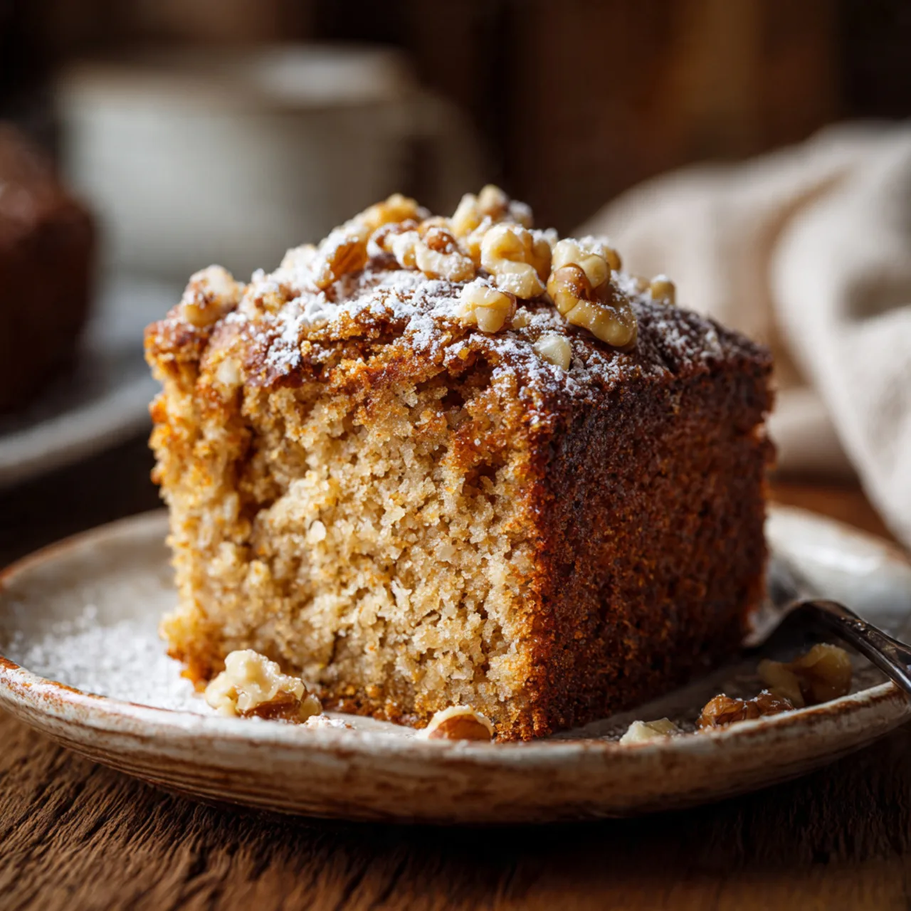 Slice of Banana Nut Cake with walnuts