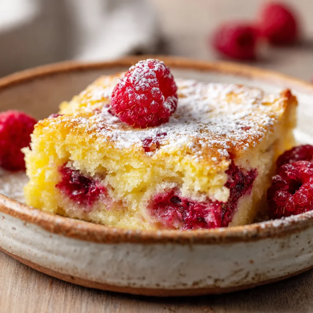 Lemon raspberry dump cake served warm