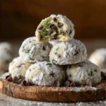 Stack of mint chocolate chip snowball cookies