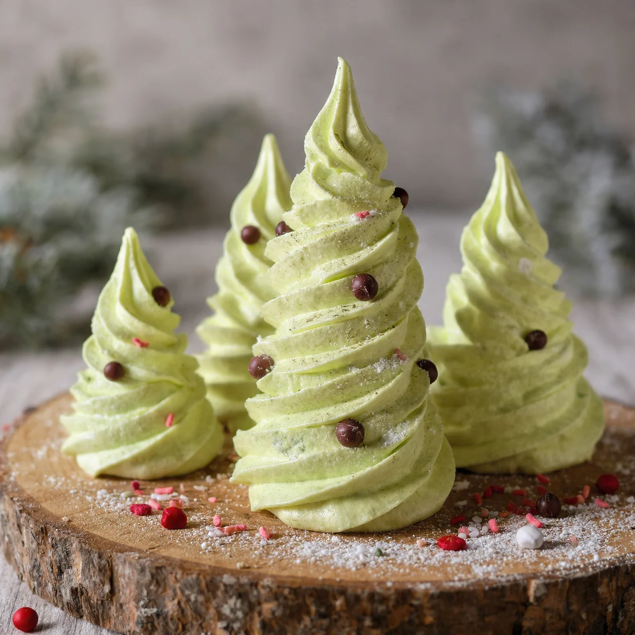 Christmas Tree Meringue Recipe for Festive Holiday Baking 8 Close-up of stacked tree meringue cookies